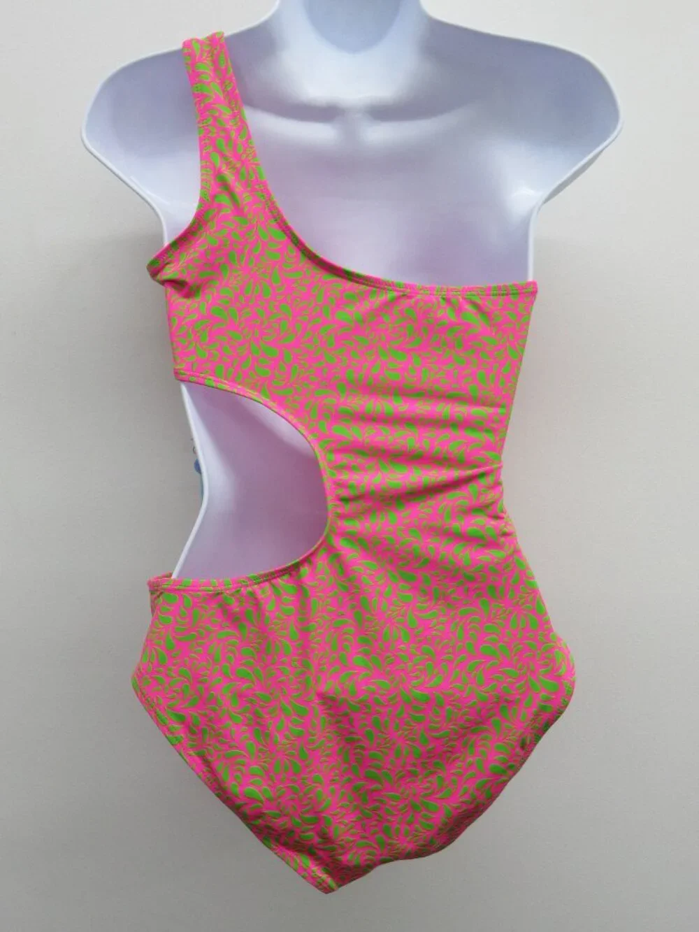 STYLISH SWIMWEAR ONE SHOULDER CUT OUT BATHING SWIM SUIT WOMEN M PINK GREEN